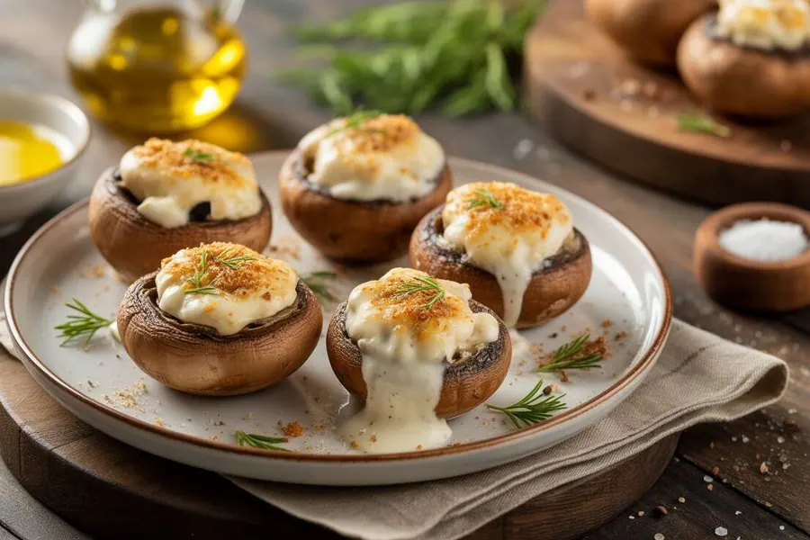 Champignons de Paris farcis au fromage de chèvre et persil
